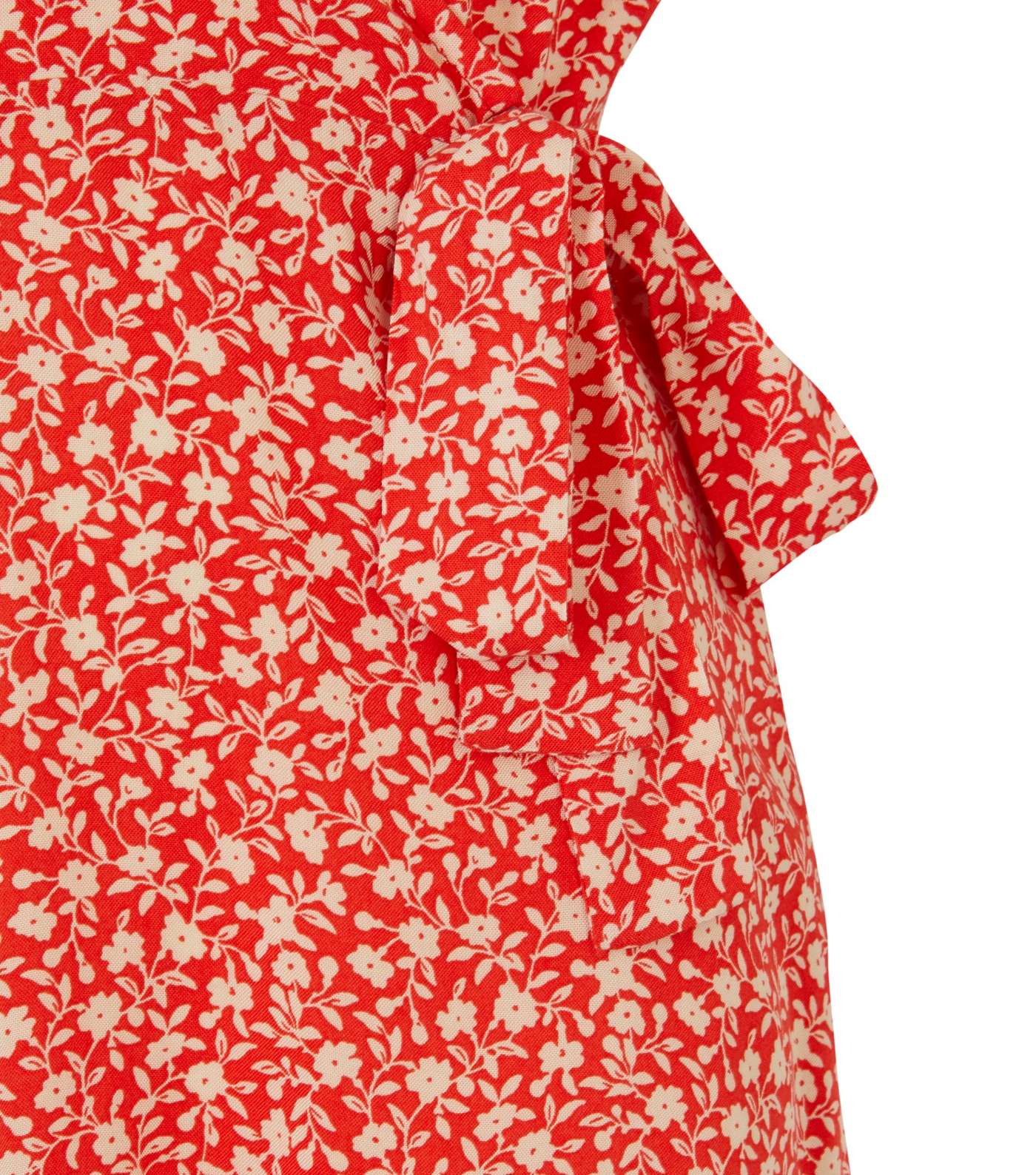 Red Floral Wrap Tie Side Playsuit  Image 3