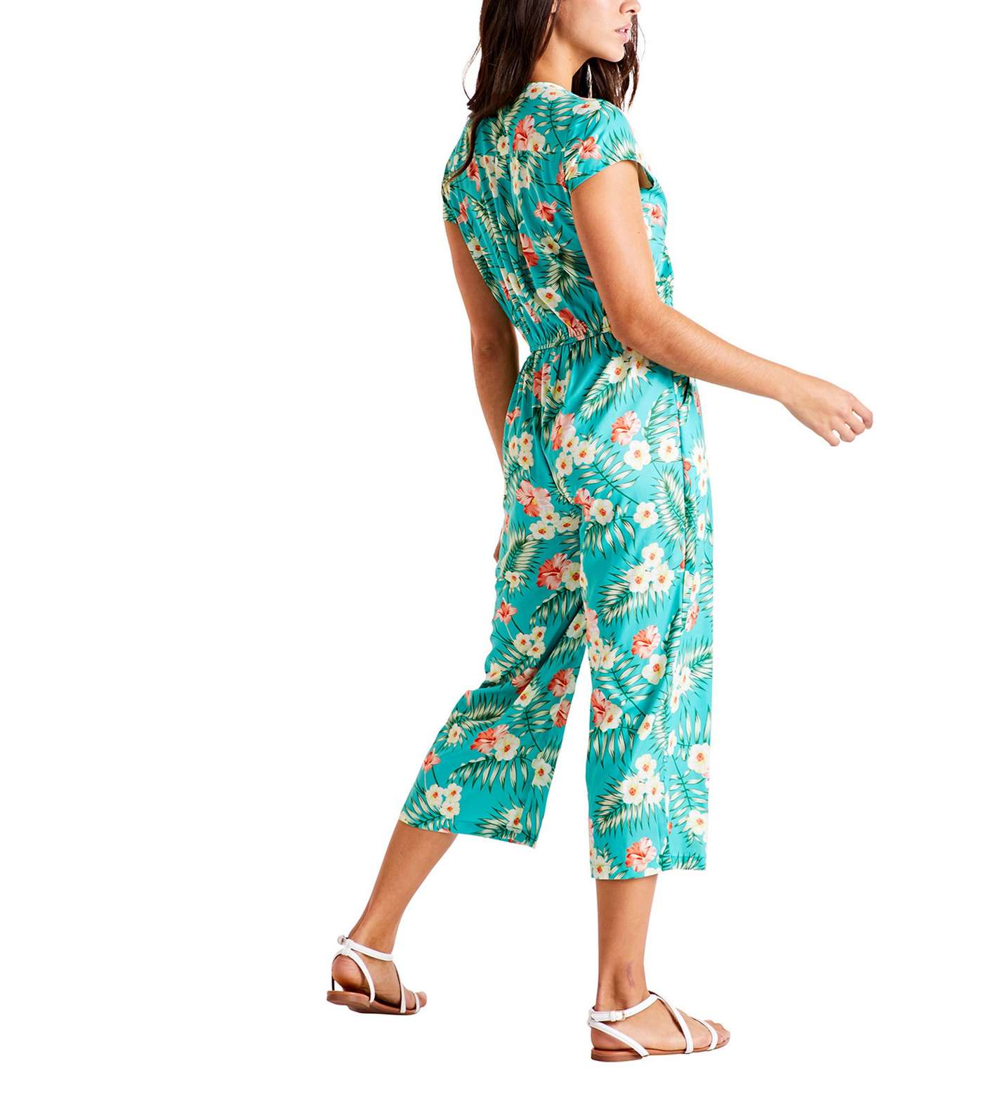 Mela Turquoise Tropical Floral Crop Jumpsuit Image 3