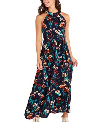 Mela Navy Floral High Neck Maxi Dress | New Look