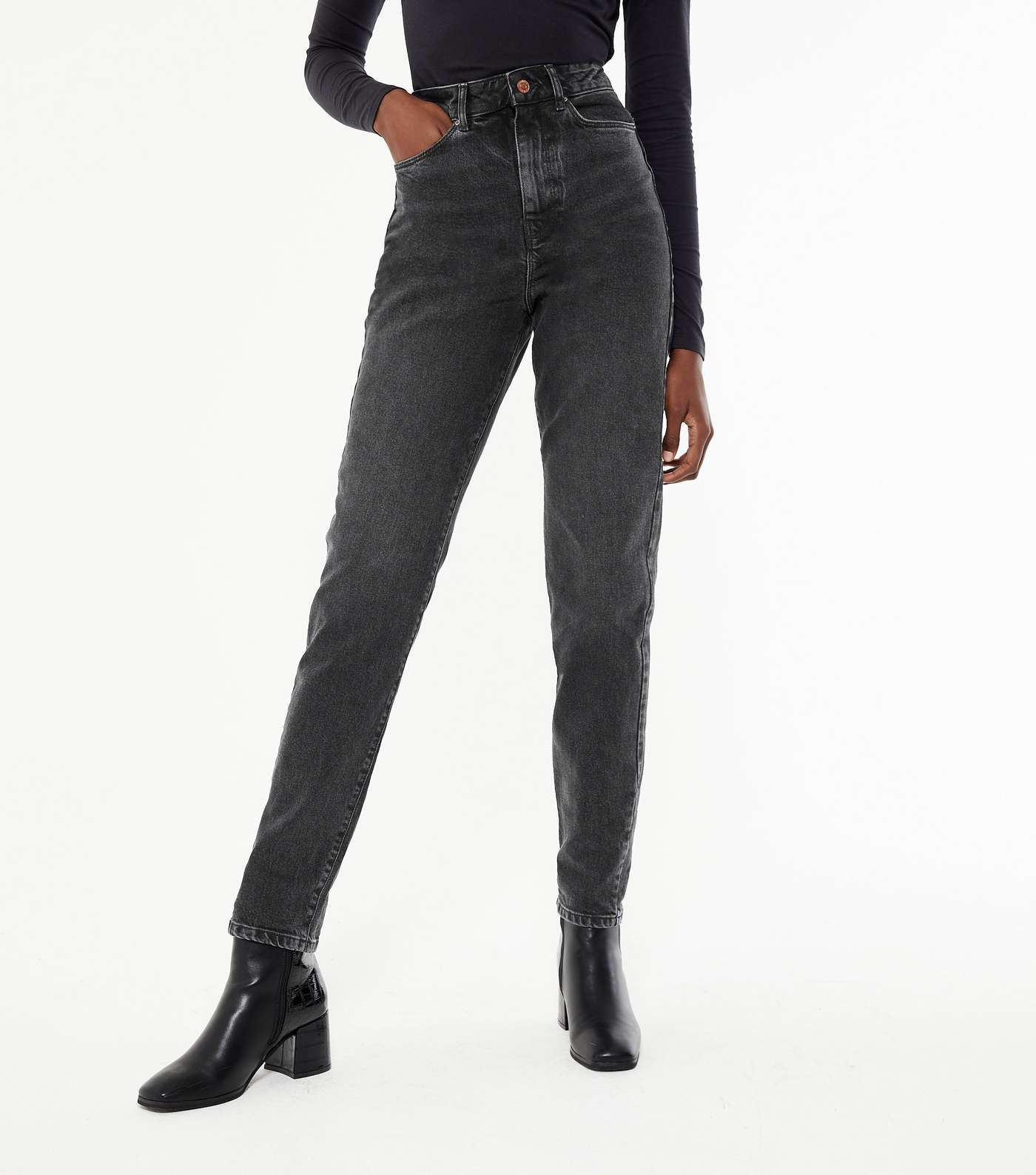 Tall Black High Waist Tori Mom Jeans Image 2