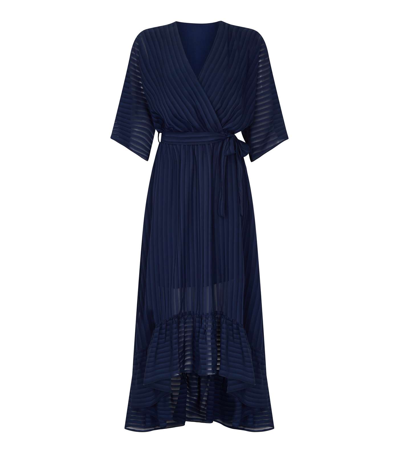 Mela Navy Stripe Chiffon Maxi Wrap Dress Image 4