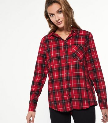 Red Check Pocket Front Collared Shirt | New Look