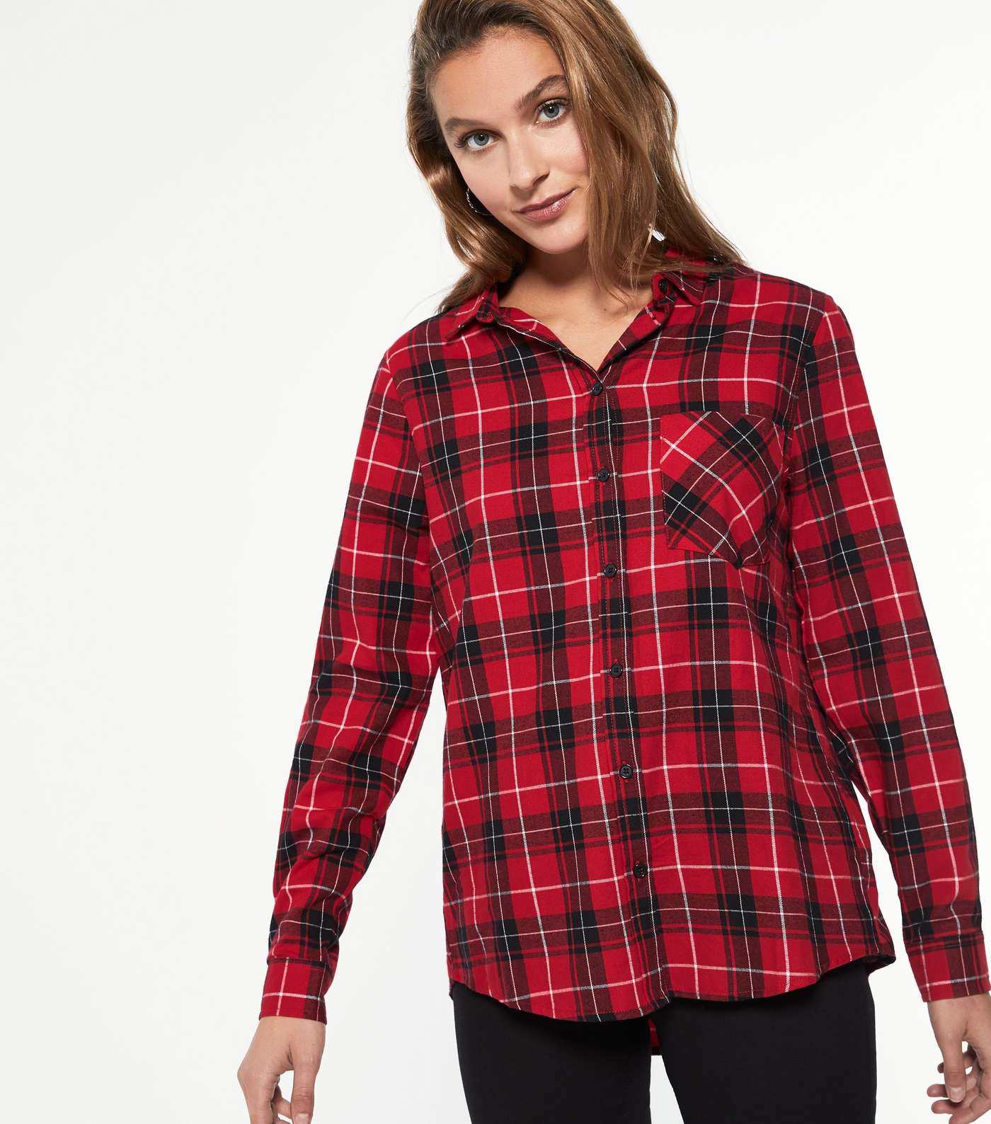 Red Check Pocket Front Collared Shirt