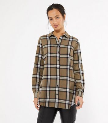 Green Check Long Button Up Shirt | New Look