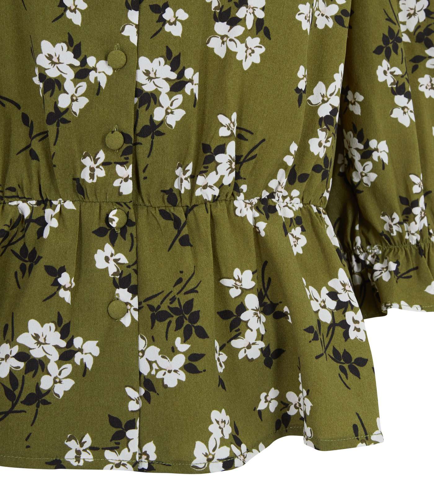 Olive Floral Button Up Peplum Blouse Image 3