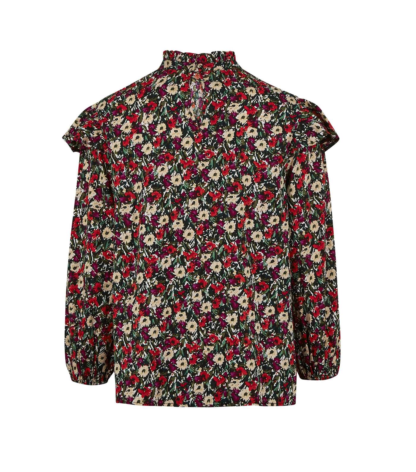 Red Floral Frill Trim High Neck Blouse Image 2