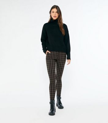 Image of Black Check Slim Stretch Trousers New Look