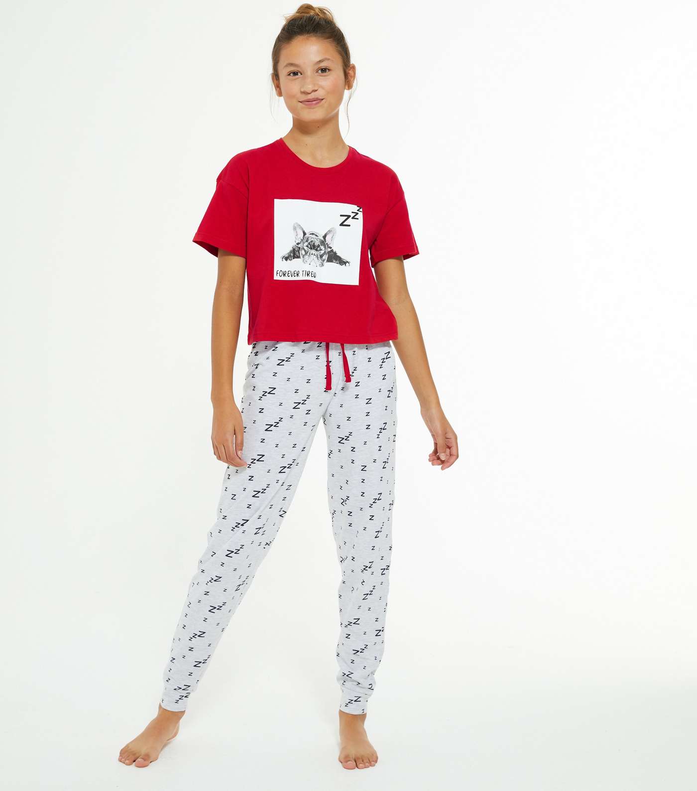 Girls Red Dog Forever Tired Jogger Pyjama Set