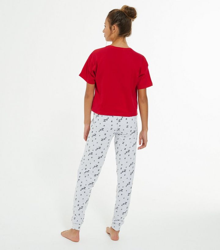 Girls Red Dog Forever Tired Jogger Pyjama Set New Look