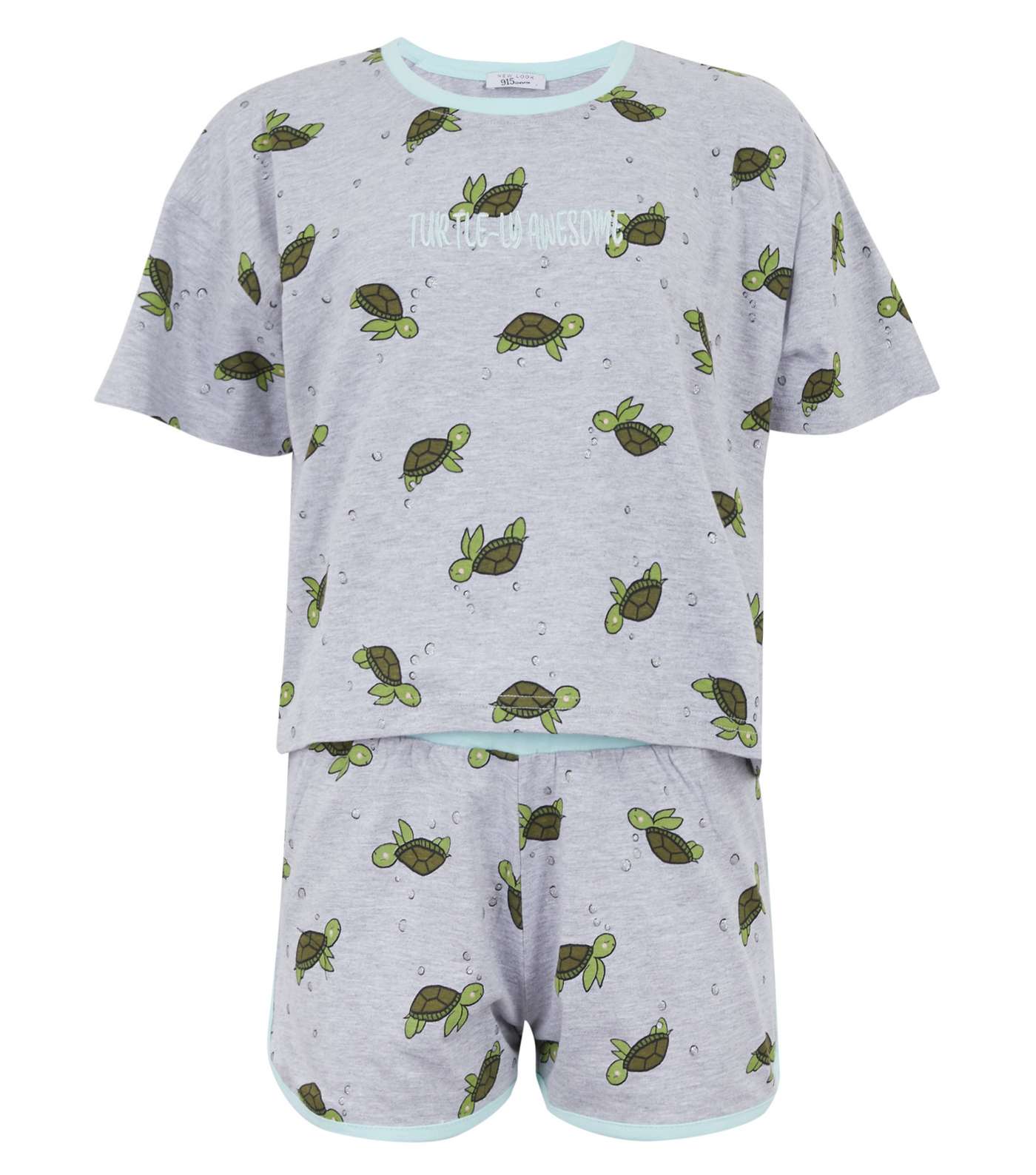 Girls Light Grey Turtle Slogan Short Pyjama Set 