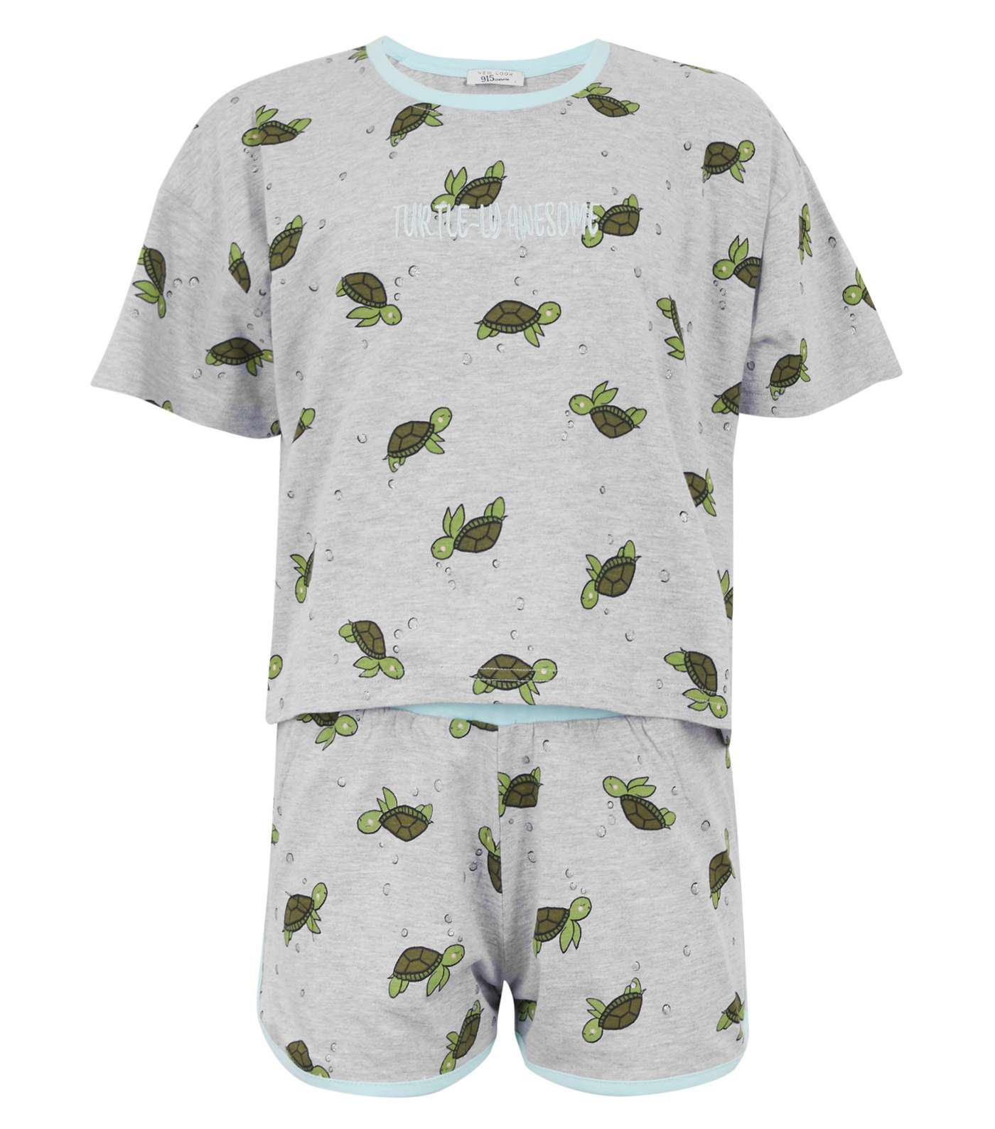 Girls Light Grey Turtle Slogan Short Pyjama Set  Image 7