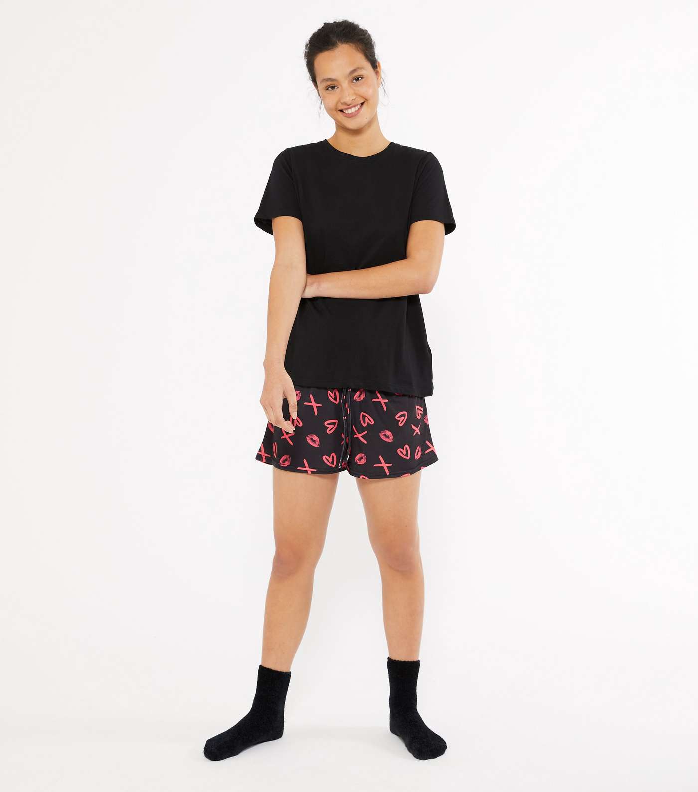 Black Shorts Lips and Kisses Pyjama Set  Image 2
