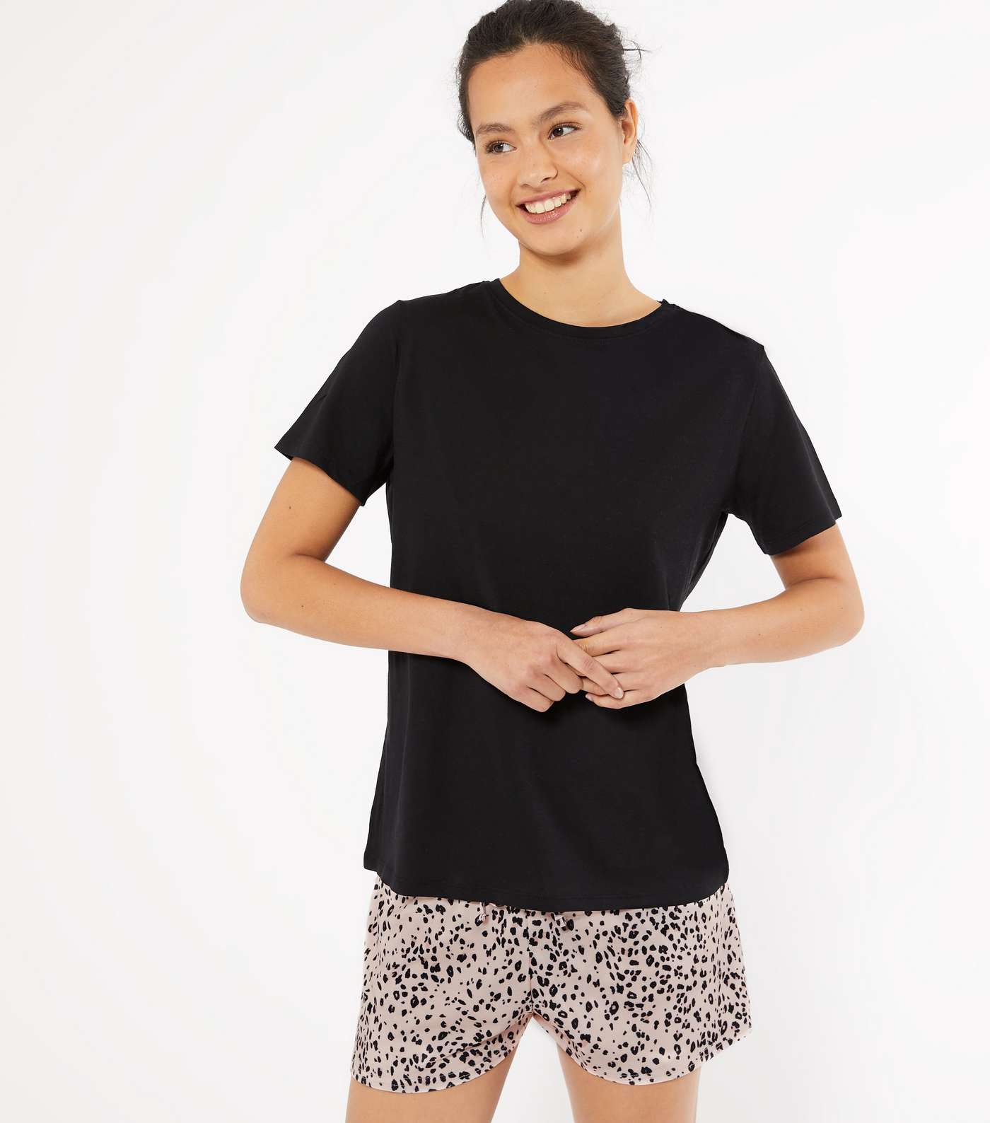 Black Shorts Leopard Print Pyjama Set  Image 3