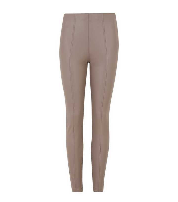 Mink Seamed Leather-Look Leggings