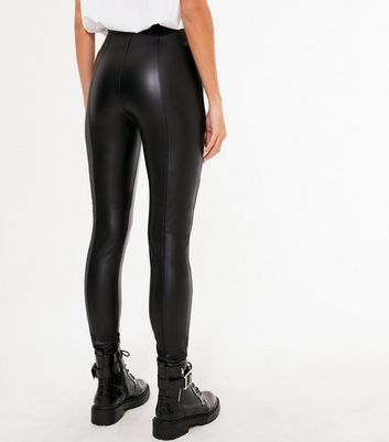 Black Leather-Look Zip Biker Leggings 
