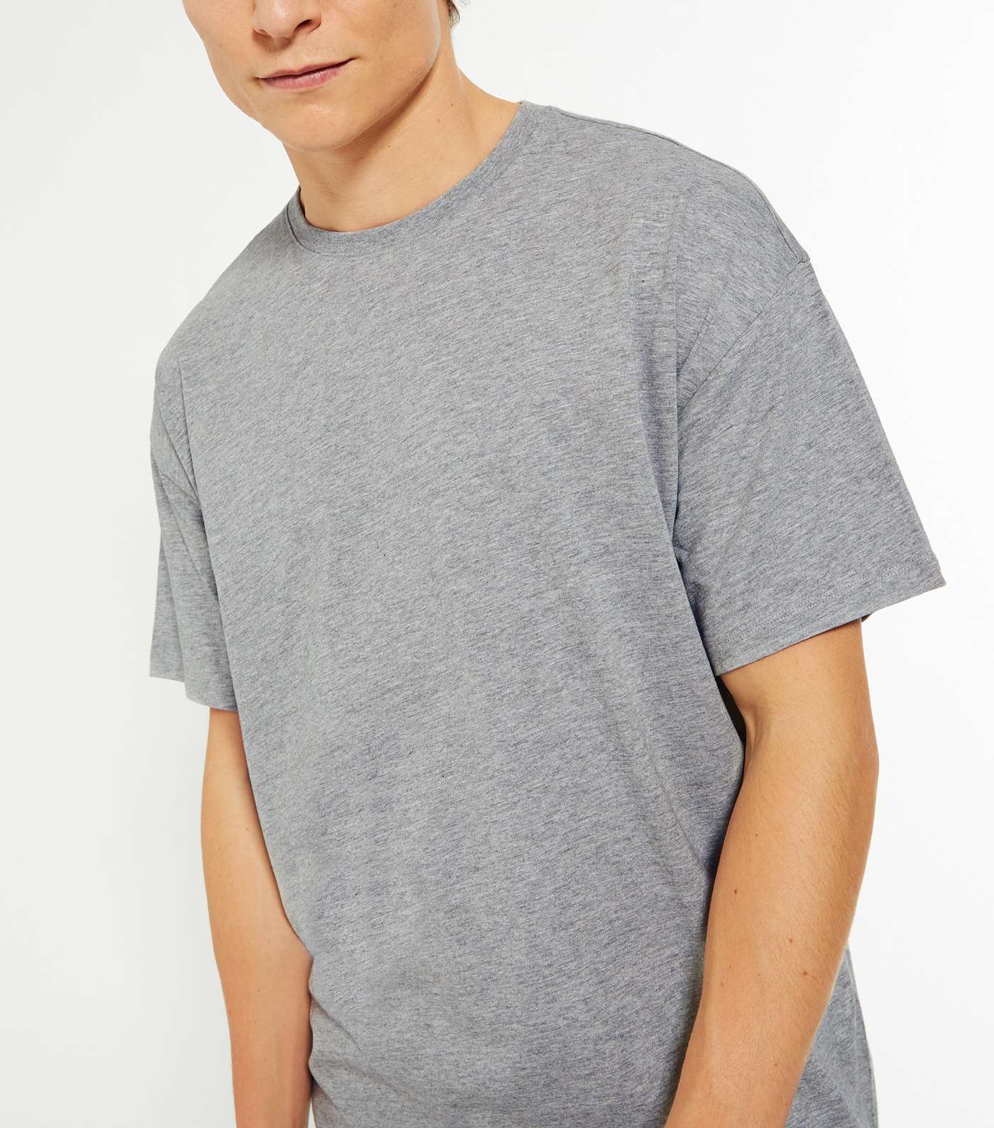 Grey Marl Plain Relaxed Fit T-Shirt Image 3