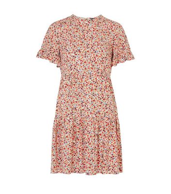 Red Ditsy Floral Frill Sleeve Smock 