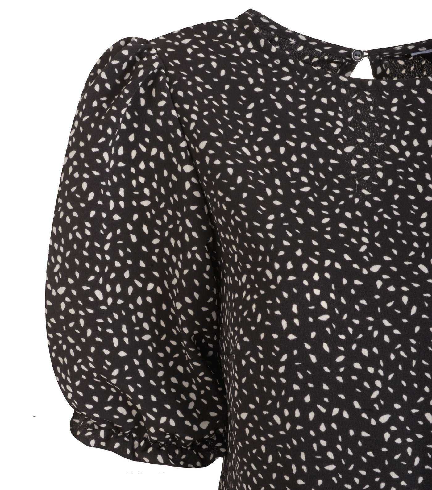 Black Abstract Spot Puff Sleeve Tiered Midi Dress  Image 3