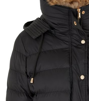 blue vanilla black faux fur belted puffer jacket