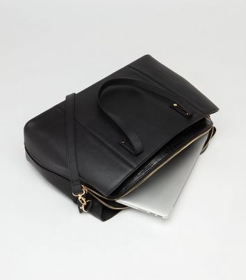 Black Leather Look Laptop Tote Bag New Look