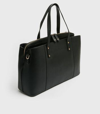 Black Leather Look Laptop Tote Bag New Look