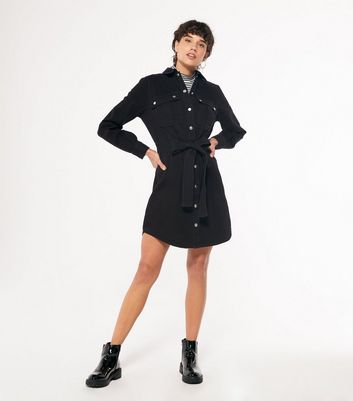 Petite Black Lightweight Denim Mini Shirt Dress | New Look