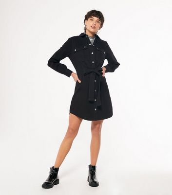 Black Denim Long Sleeve Shirt Dress 