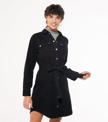 Black Denim Long Sleeve Shirt Dress 