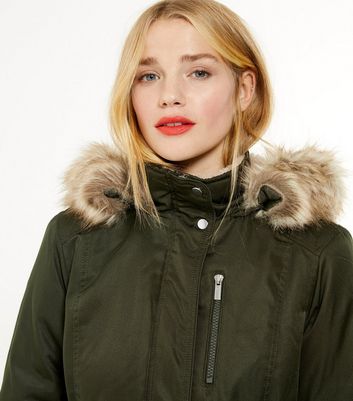 khaki parka coat with fur hood