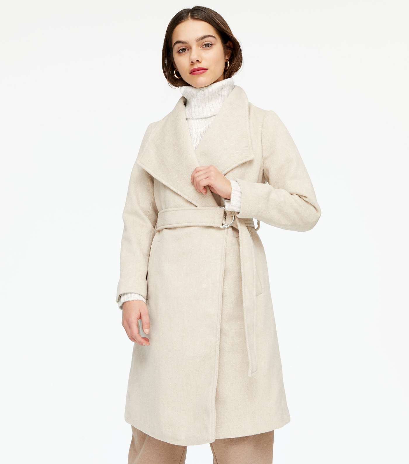 Petite Stone Belted Long Collared Coat