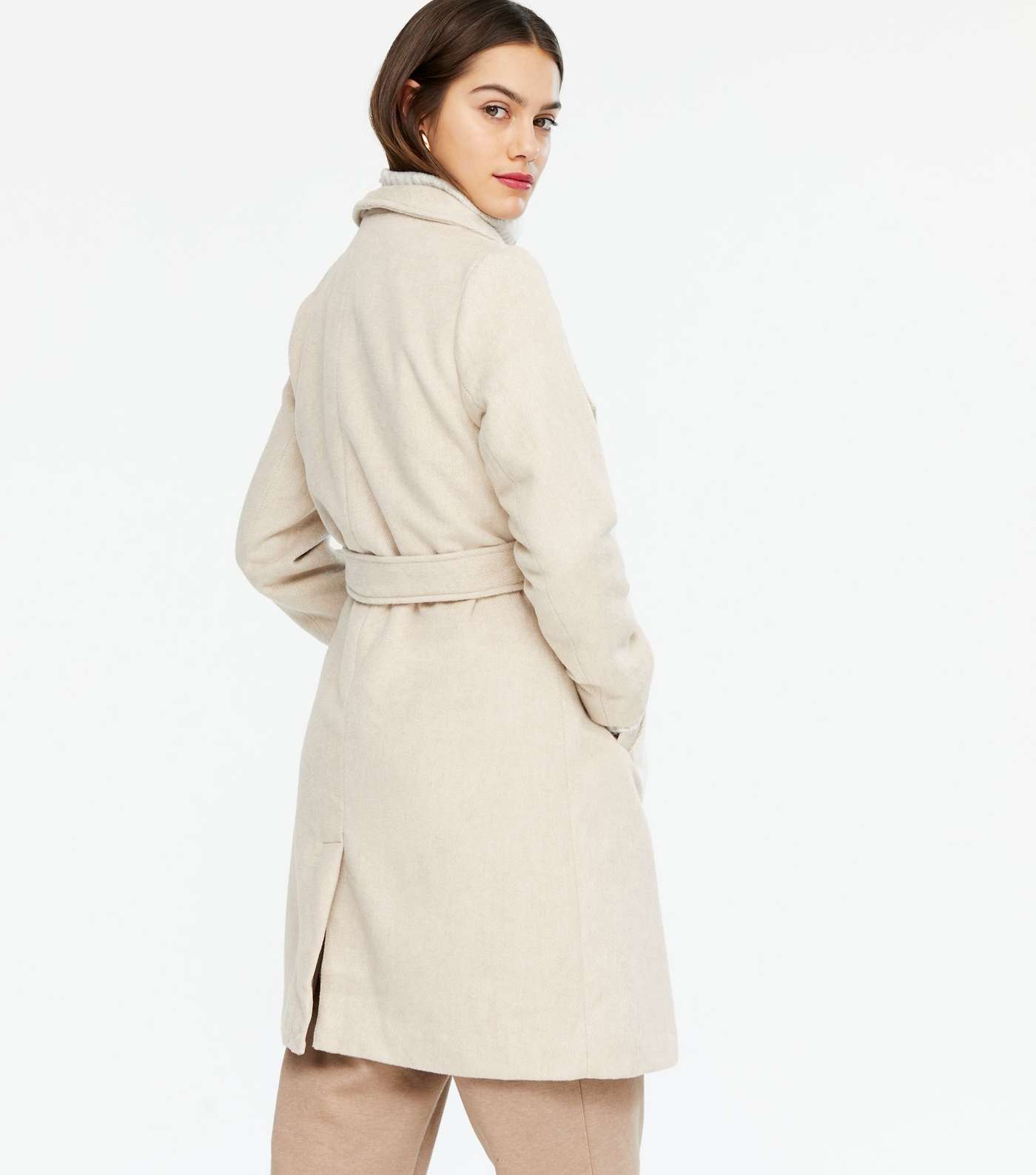 Petite Stone Belted Long Collared Coat Image 3