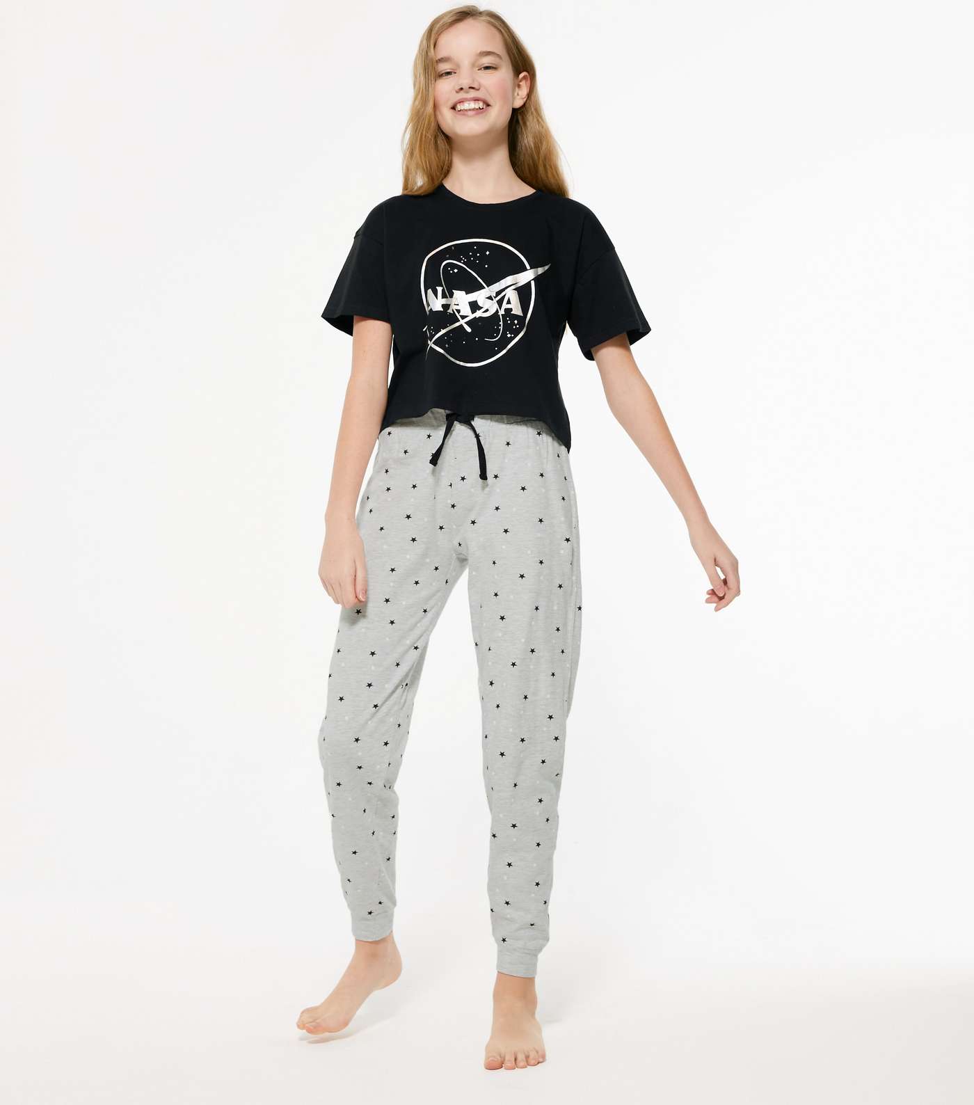 Girls Black NASA Logo Star Jogger Pyjama Set