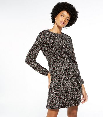 Black Floral Soft Touch Smock Mini Dress New Look