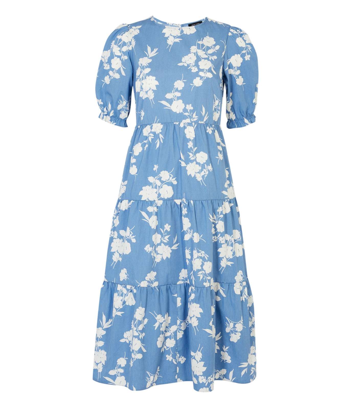 Blue Floral Poplin Smock Midi Dress