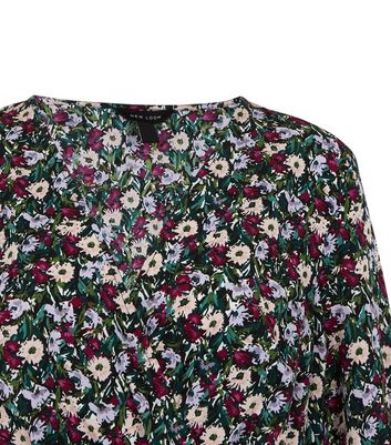 Image of Black Floral Wrap Tiered Mini Dress New Look