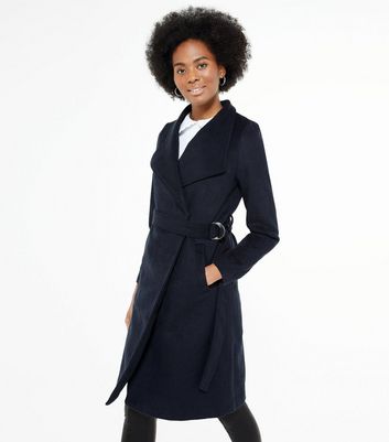 navy belted coat womens