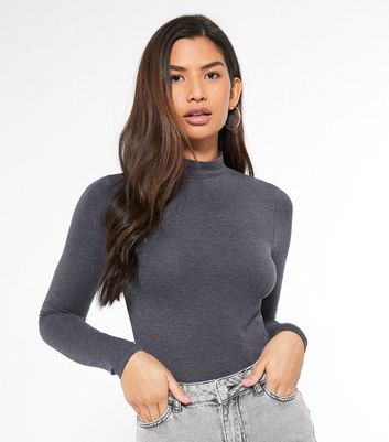 grey high neck long sleeve top