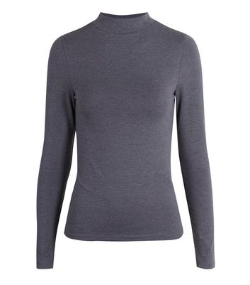 Dark Grey High Neck Long Sleeve Top | New Look