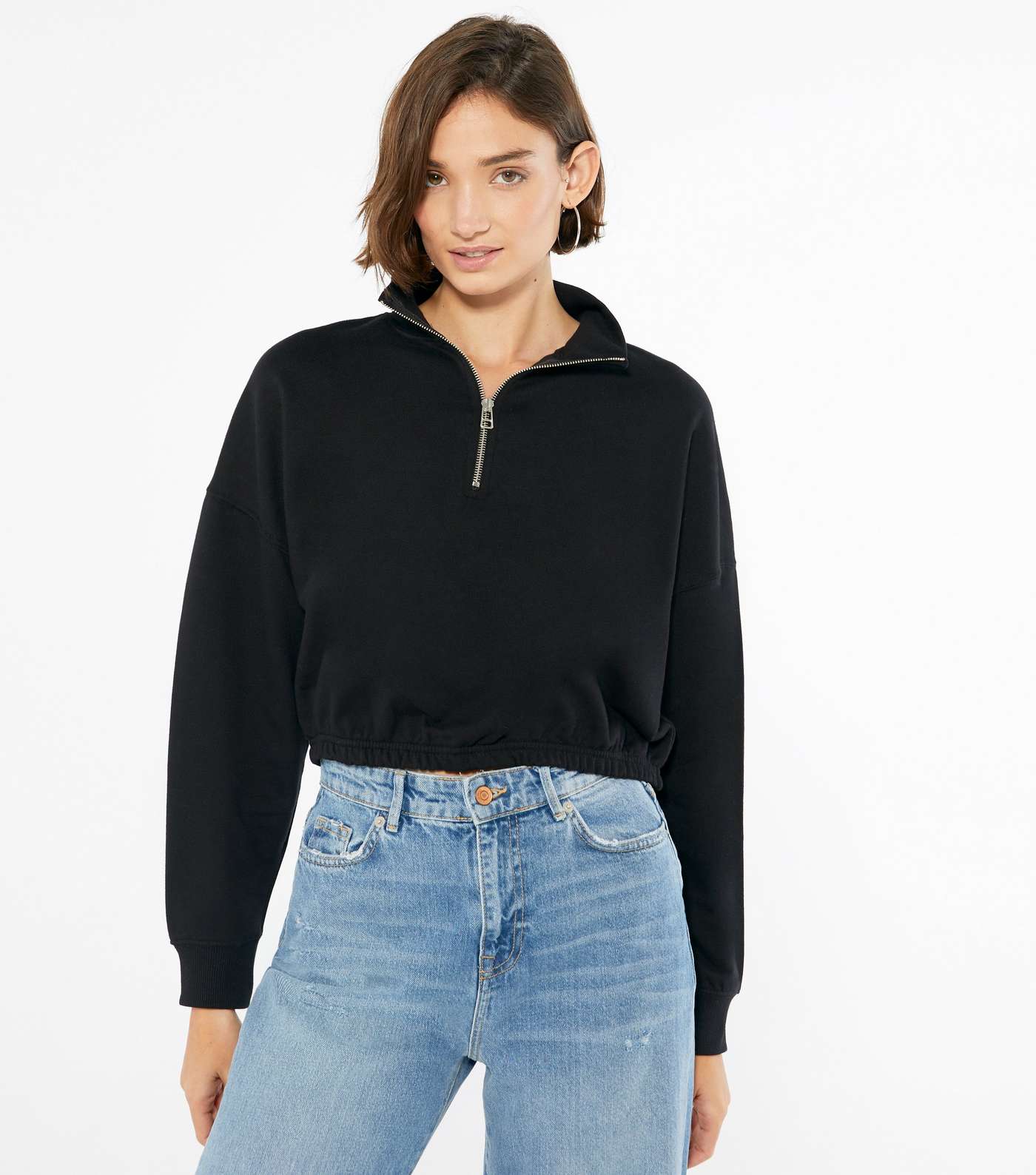Black High Neck Zip Sweatshirt 