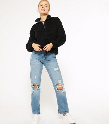 Black Teddy Half Zip High Neck 