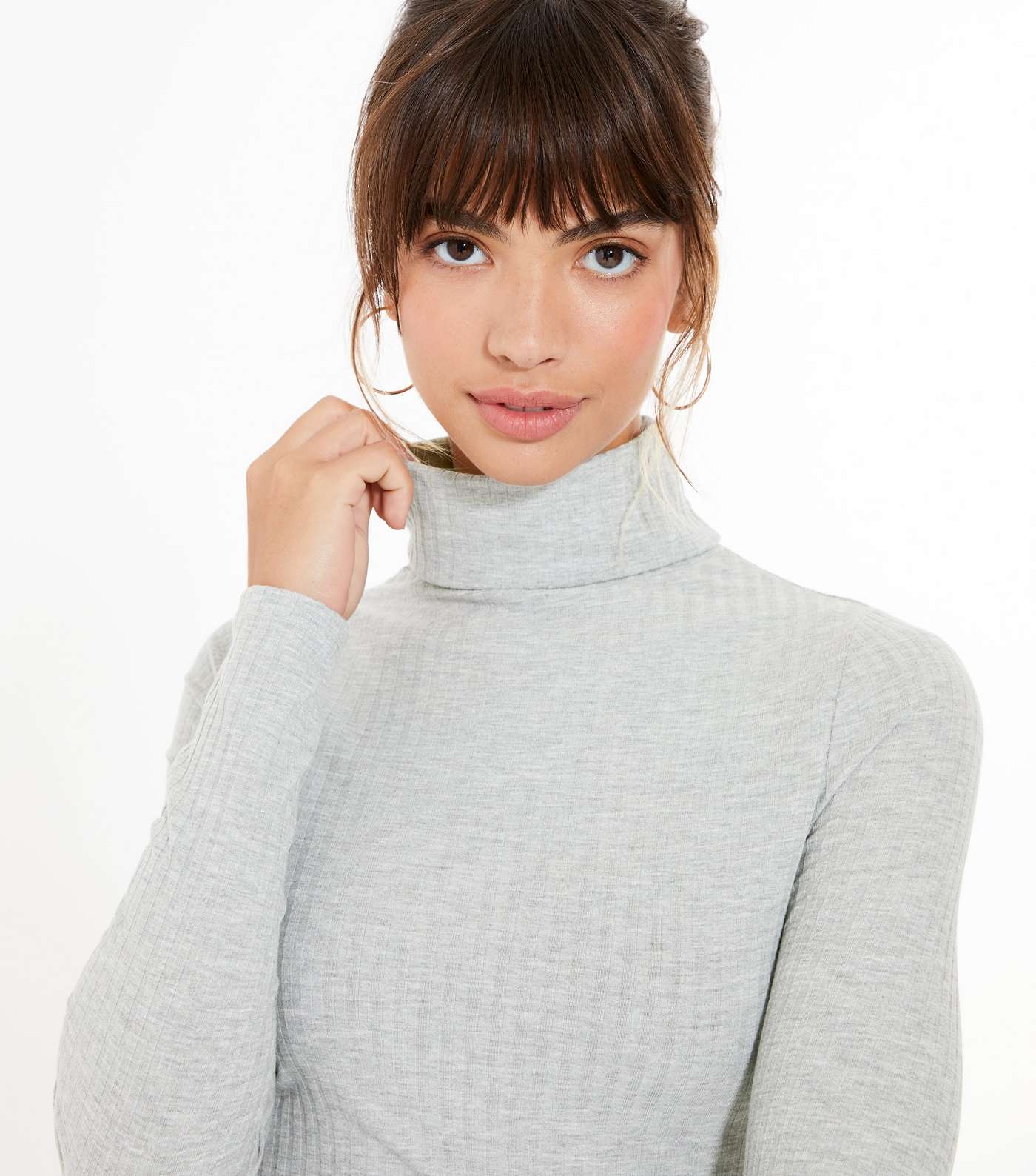 Grey Ribbed Roll Neck Top Image 4