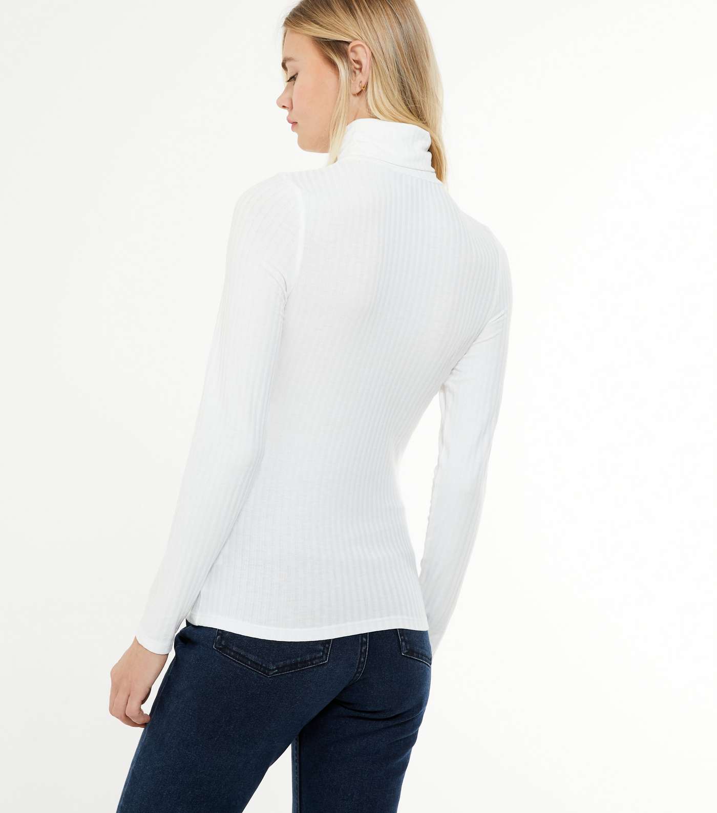 Off White Ribbed Roll Neck Top  Image 3