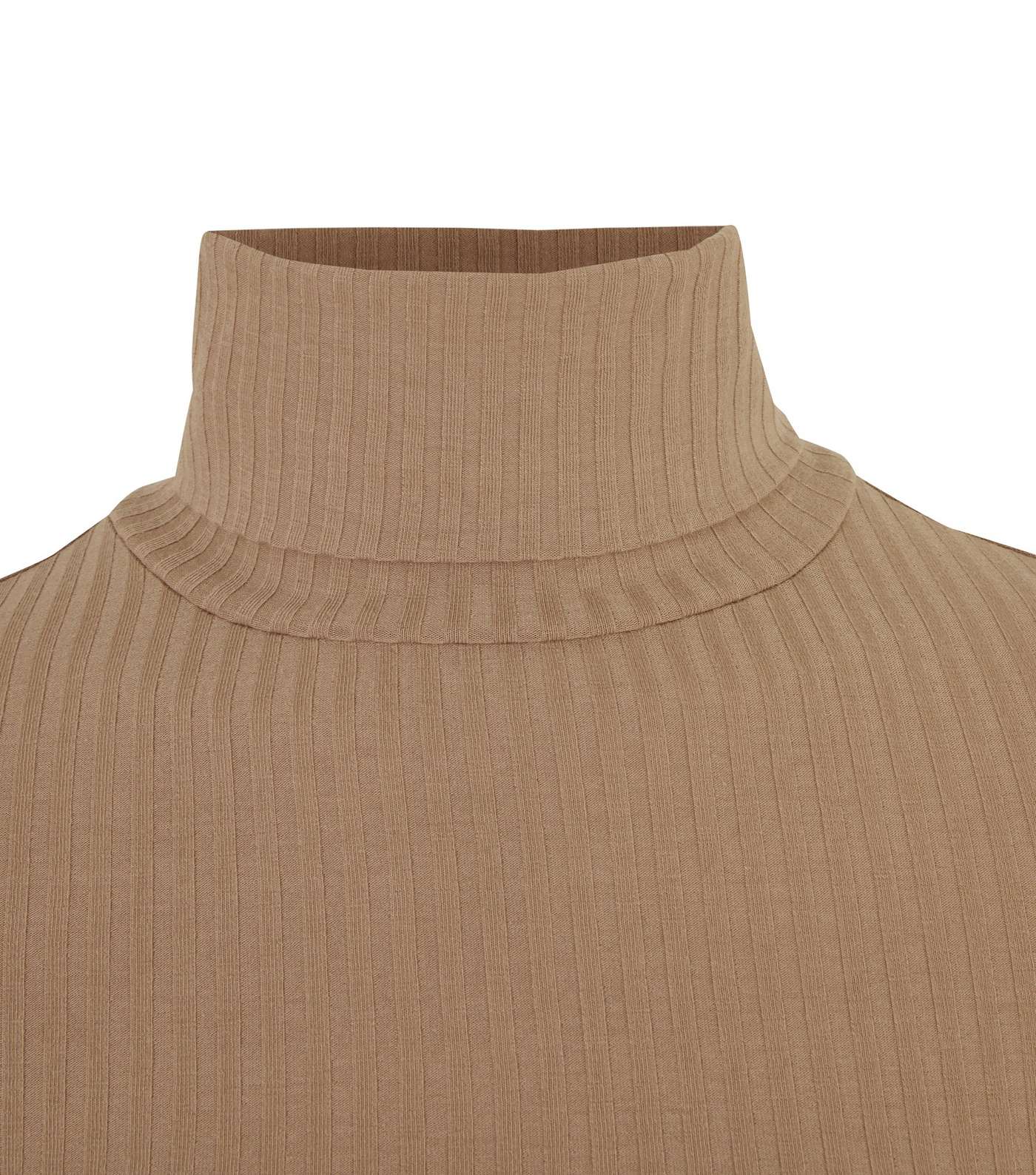 Camel Ribbed Roll Neck Top  Image 3