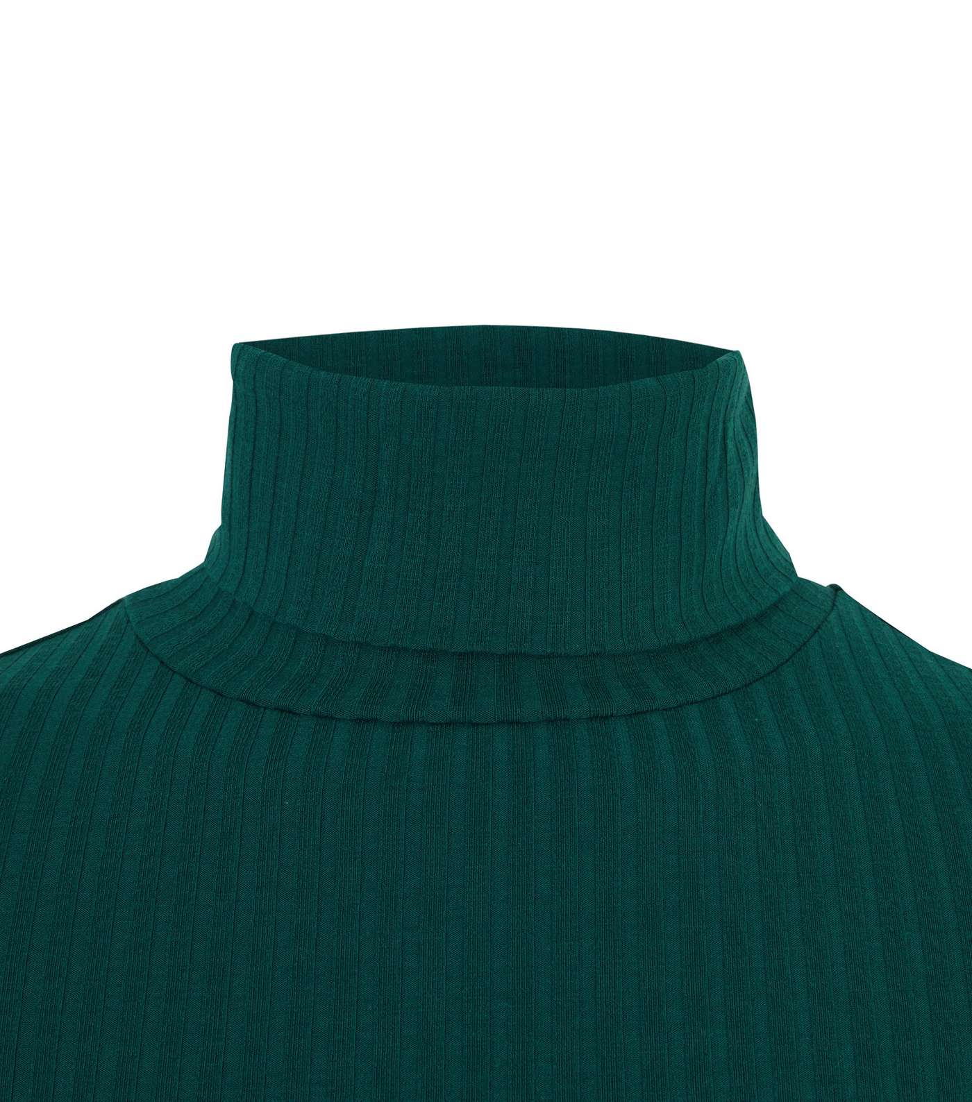 Dark Green Ribbed Roll Neck Top  Image 3