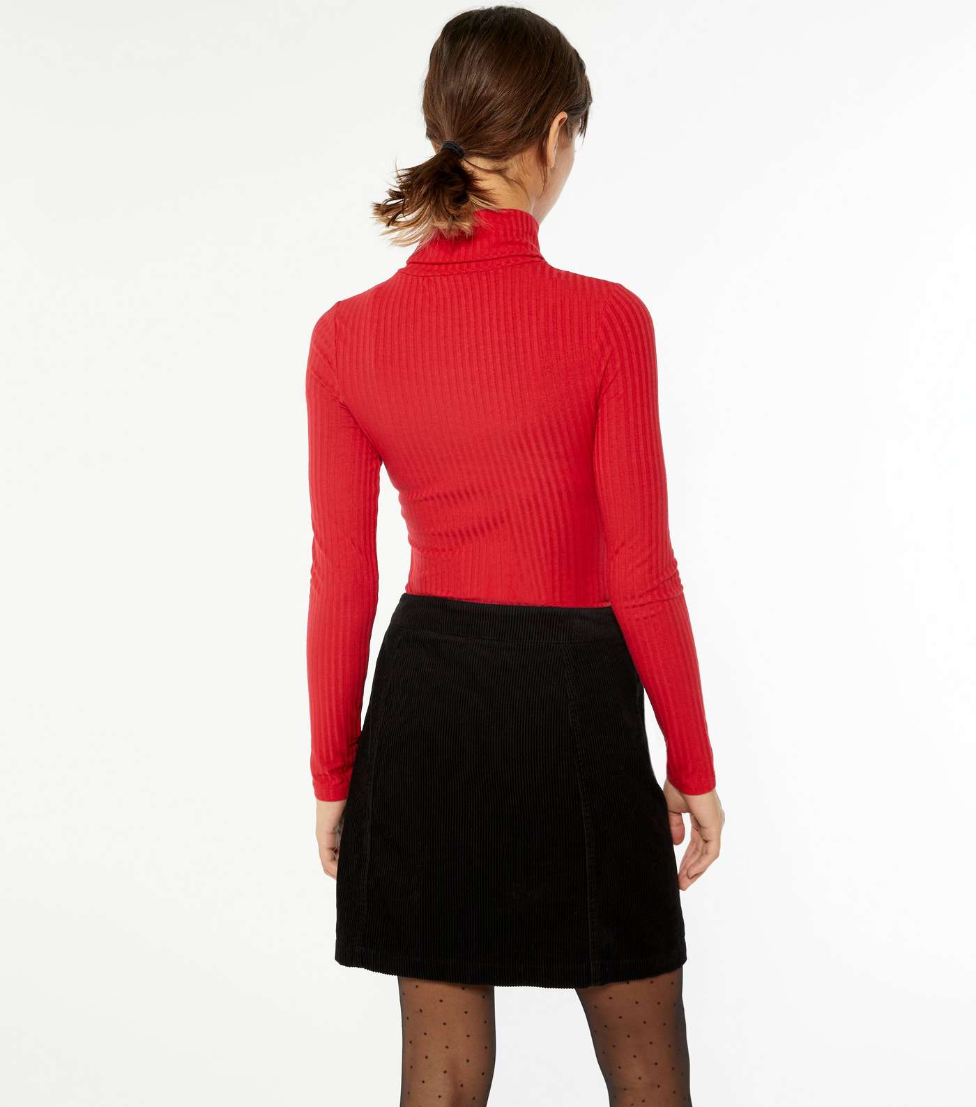 Red Ribbed Roll Neck Top Image 3