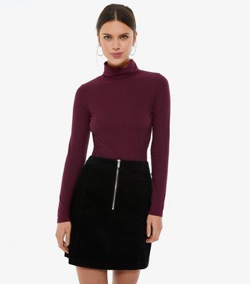 Burgundy Ribbed Roll Neck Top | New Look