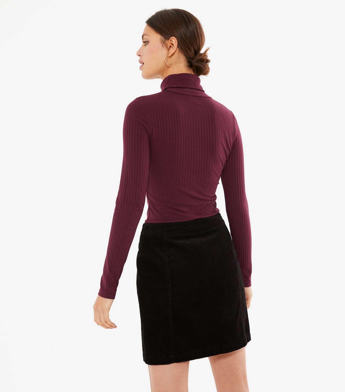 Burgundy Ribbed Roll Neck Top Image 3