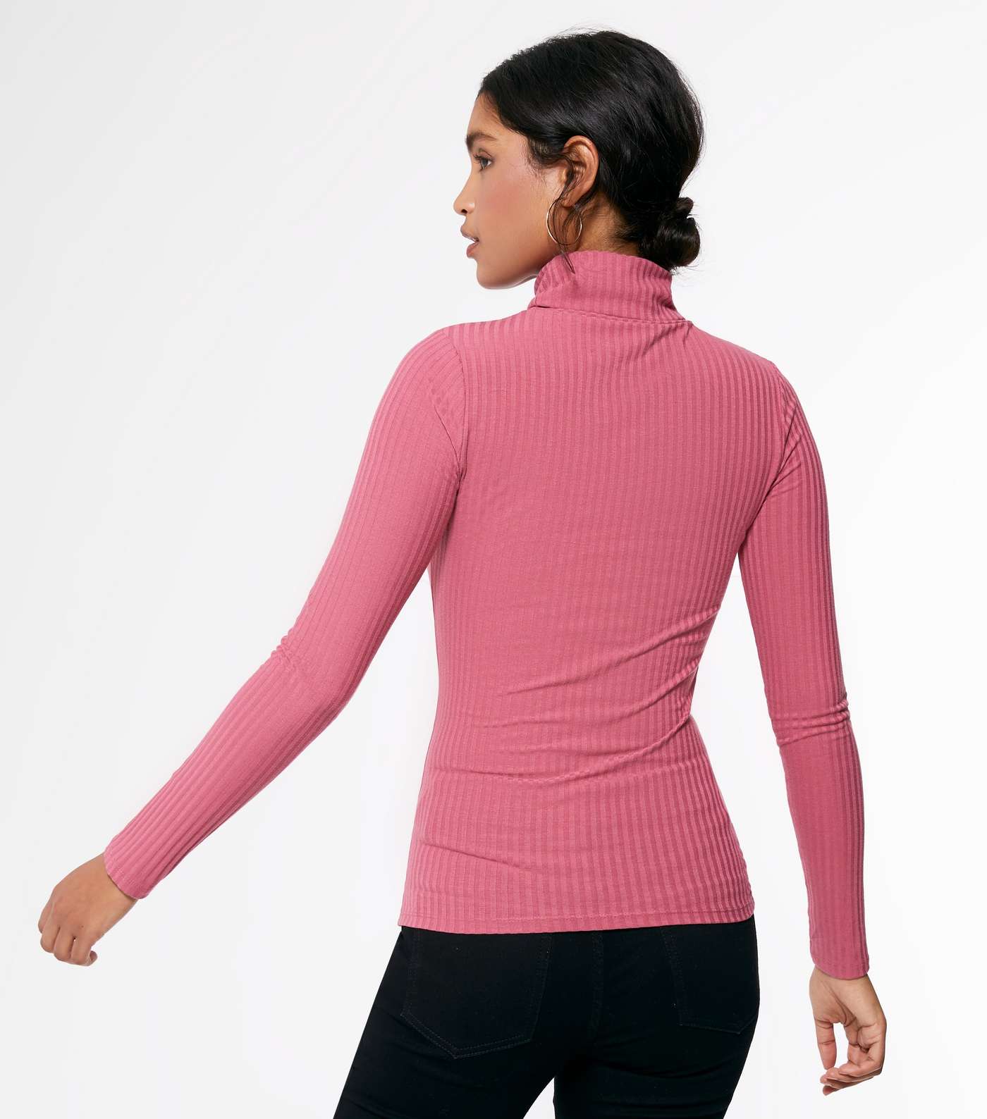 Deep Pink Wide Rib Roll Neck Top  Image 3