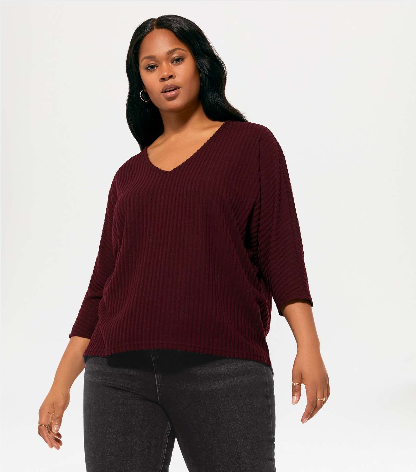 Curves Burgundy Fine Knit Batwing Top