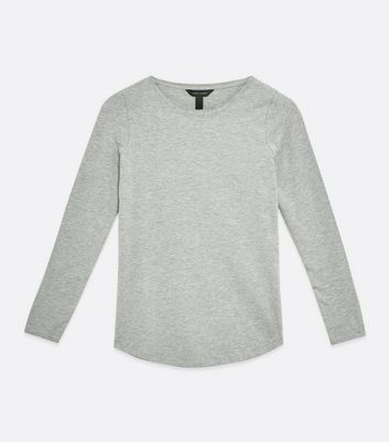 Image of Grey Marl Long Sleeve Crew Neck Top New Look